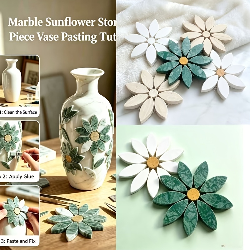 Zara Home Bathroom Accessories - 76G/Grün-weiße Marmor-Blumenmosaikfliesen, DIY-Set aus handgefertigtem Steinmaterial,