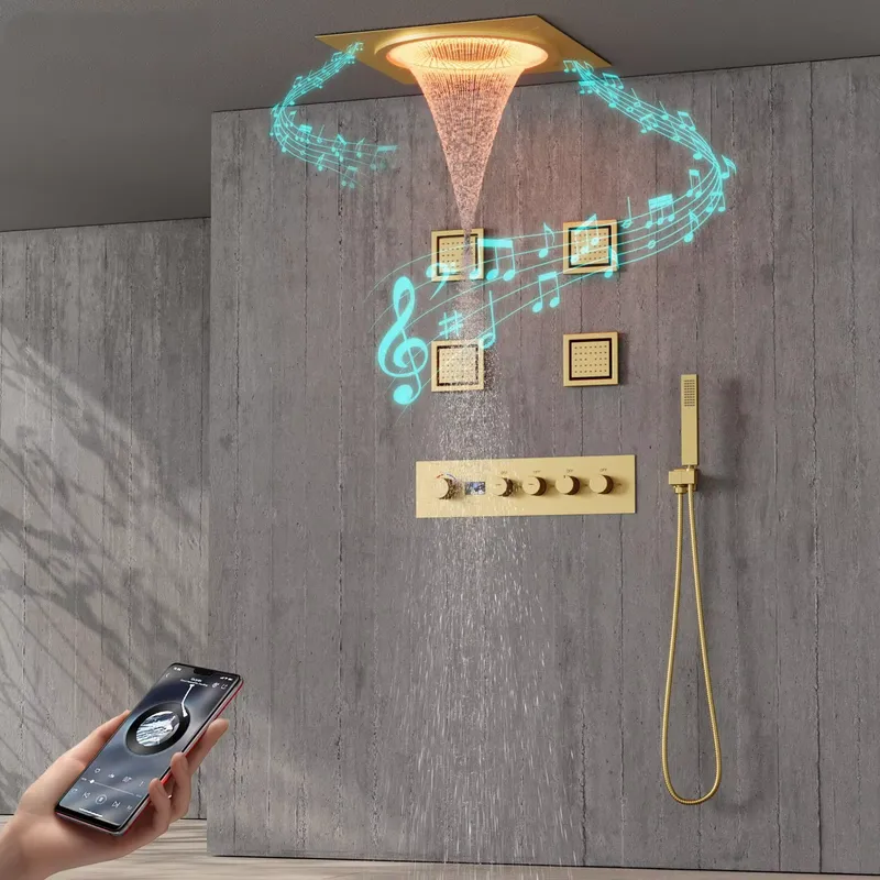 Home Bathroom Shower - Intelligentes LED-Duschset Badezimmer Musik-Regenduschsystem Schwarz Matt