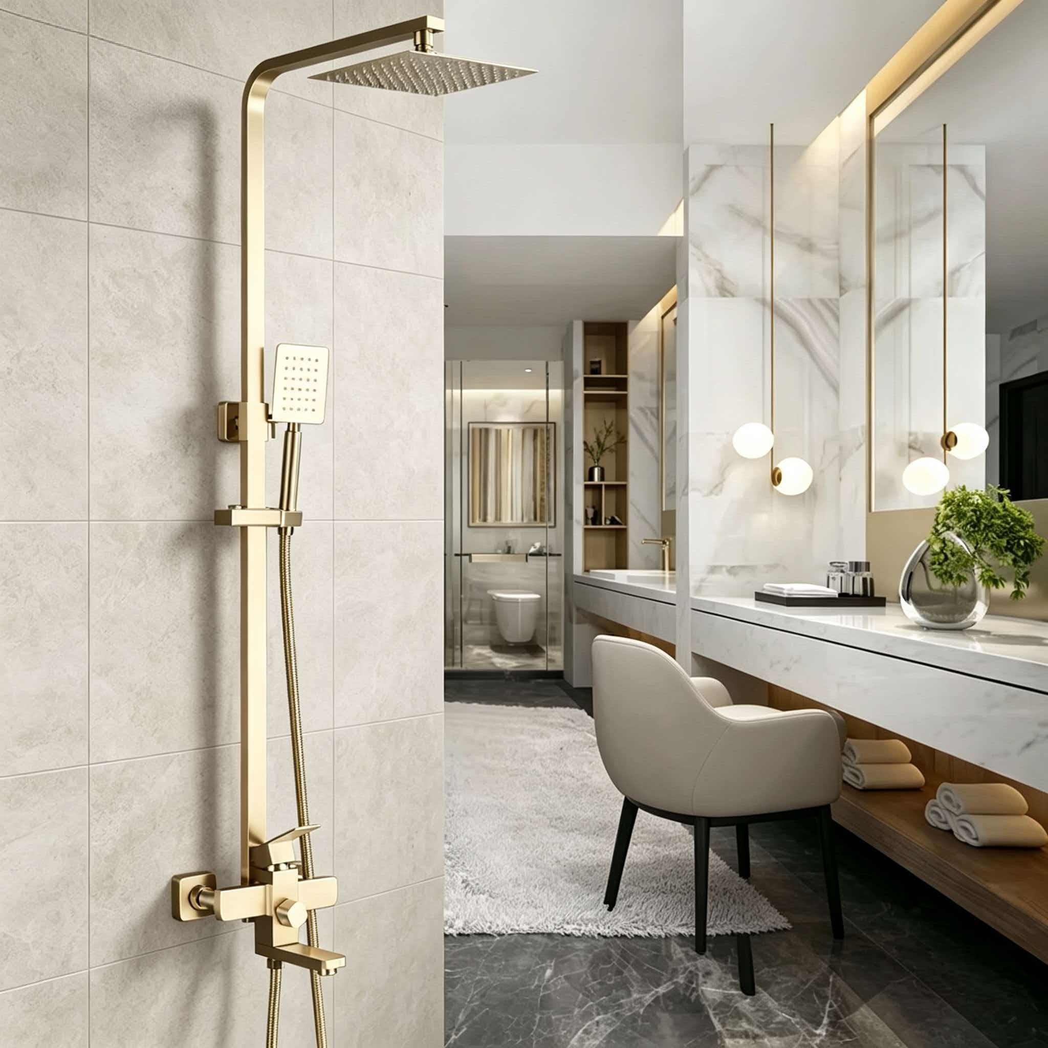 Home Bathroom Shower - Gold-Duschset aus Edelstahl, druckverstärkte Anti-Spritz-Dusche für