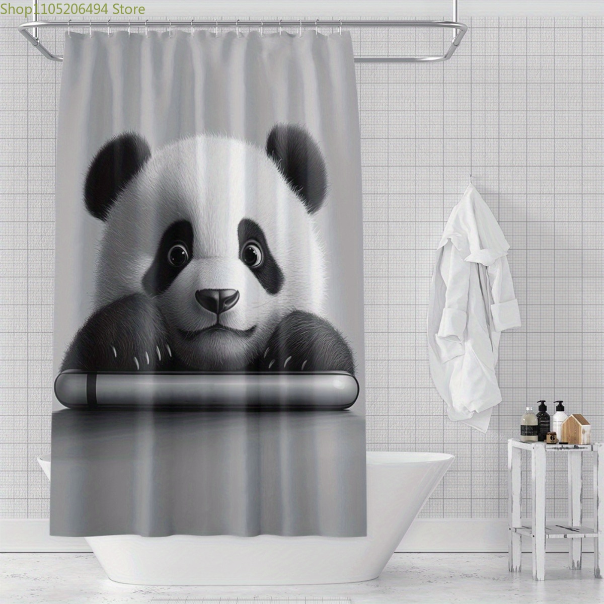 Adorable Home Bathroom Ideas - Niedlicher Panda-Duschvorhang, Entzückendes Tiergesicht-Design, Wasserdichter Badvorhang