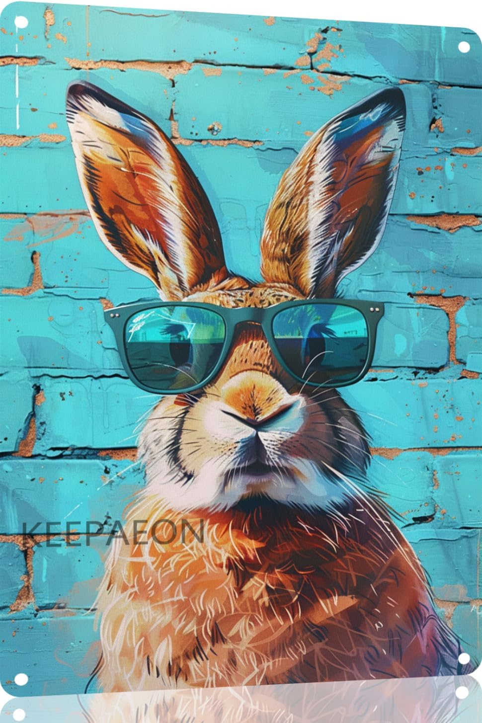 Home Bathroom Wall Art - Y1, Lustiges Metallschild Hase mit Sonnenbrille