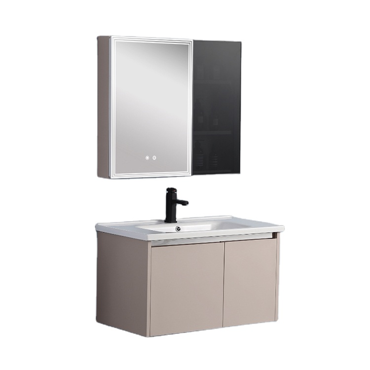 Home Living Bathroom Vanity - Badezimmerschrank Modern Weiß Edelstahl Keramikwaschbecken Smart-Spiegel