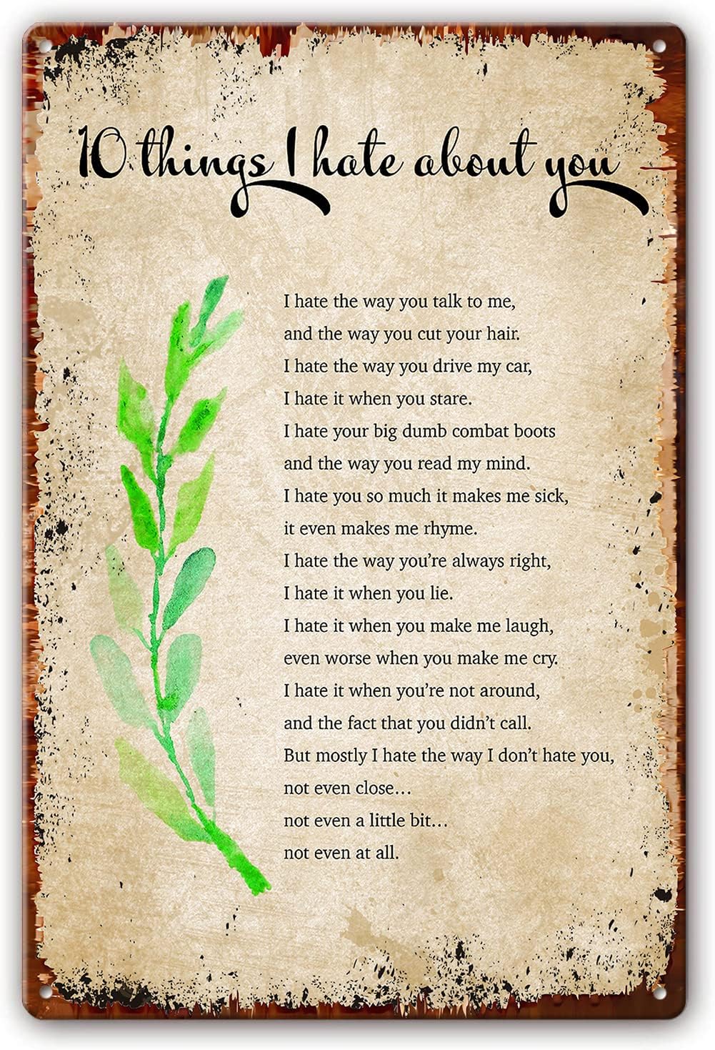 Home Bathroom Wall Art - Metall-Blechschild „10 Things I Hate About