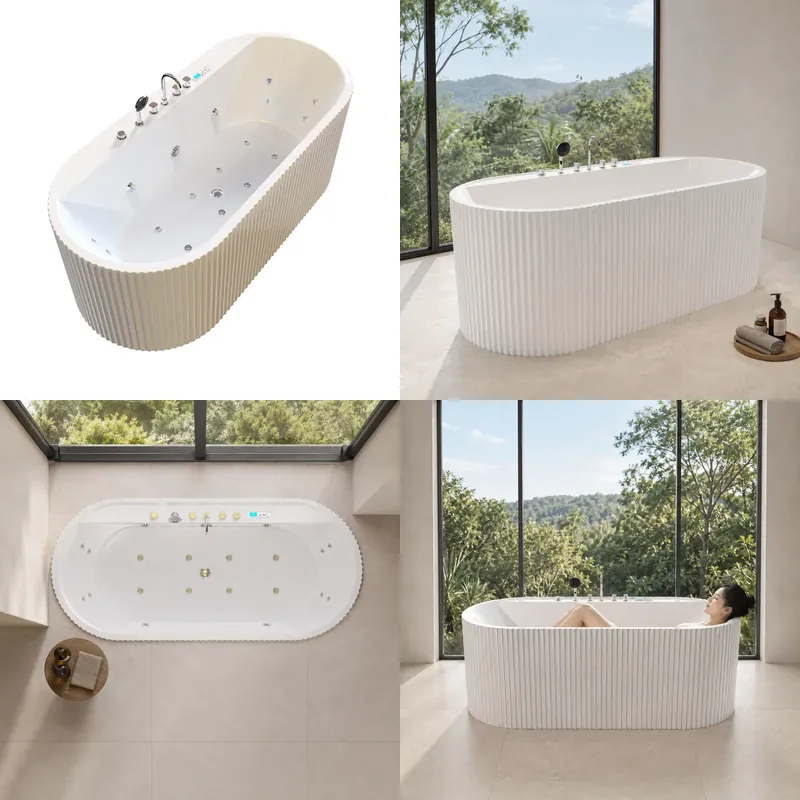 Home Bathroom Design Simple - Moderne Ovale Acryl-Badewanne mit Streifendesign, Freistehende