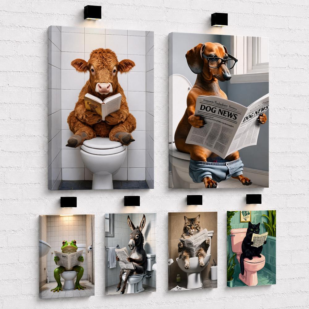 Home Bathroom Wall Art - Badezimmer-Wandbild: Katze beim Lesen auf der