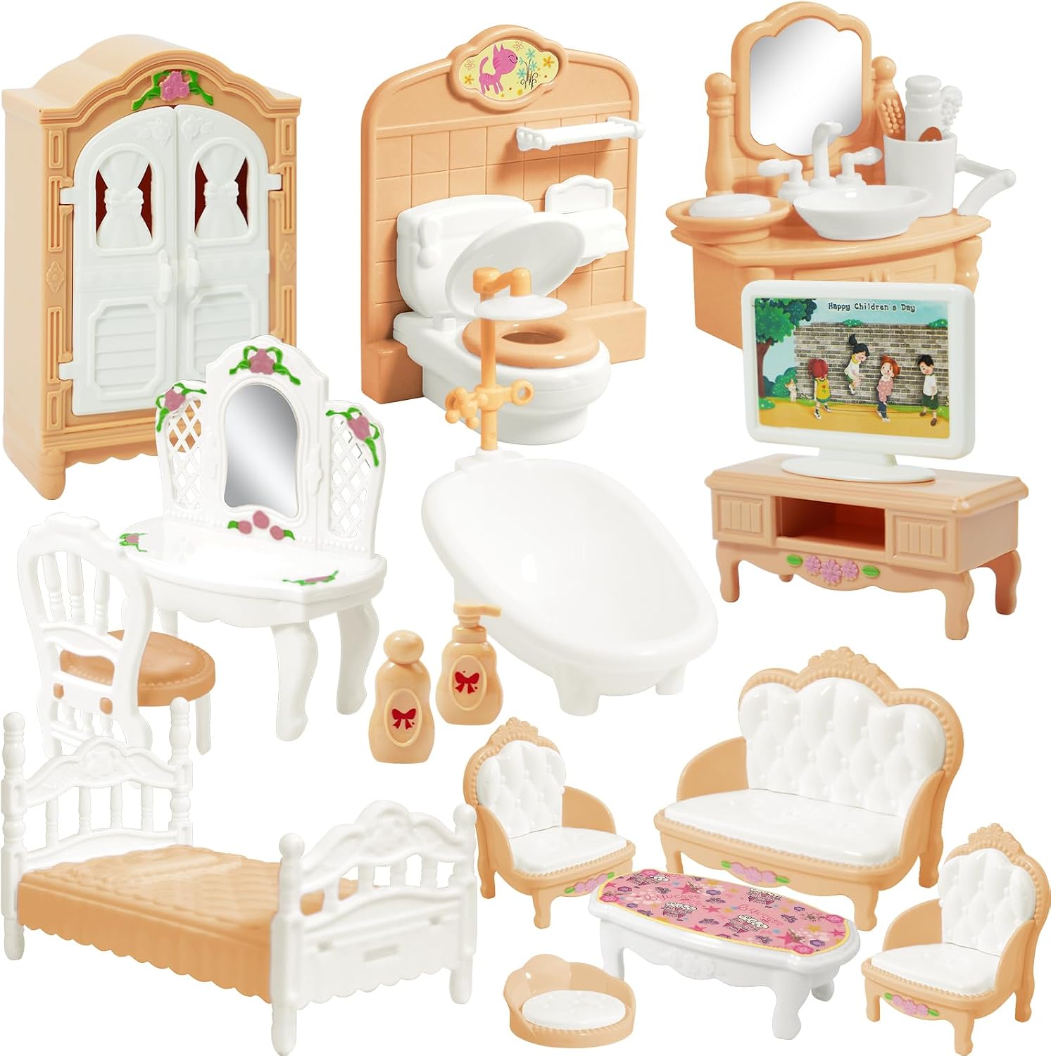 Zara Home Bathroom Accessories - Puppenhaus-Möbelset, Miniatur-Hausmöbel, Enthält Schlafzimmer, Wohnzimmer, Badezimmer,